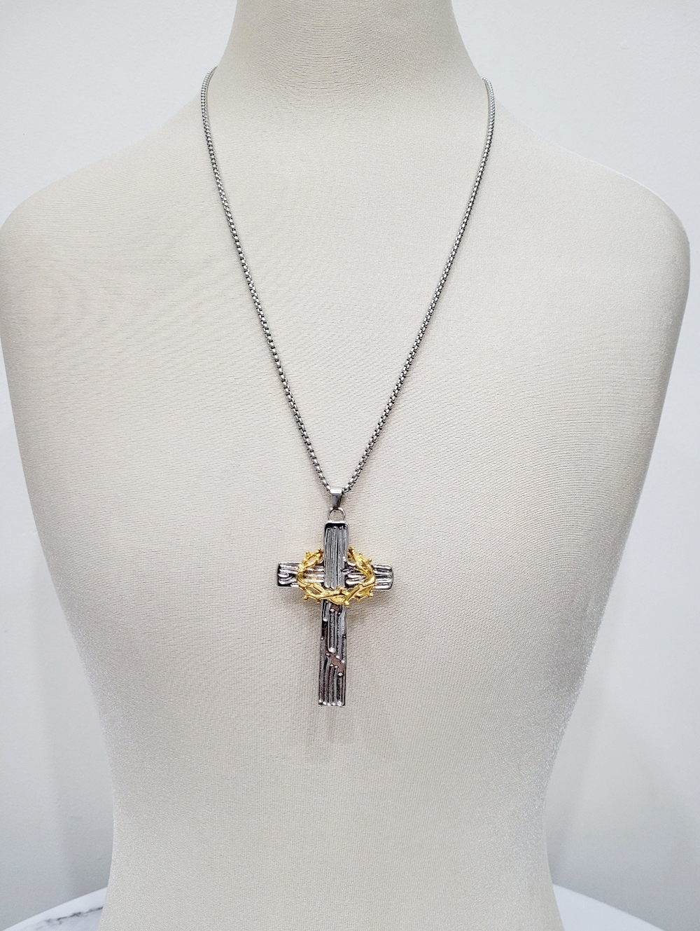 Brand New Stainless Steel Silver & Gold  Cross Necklace